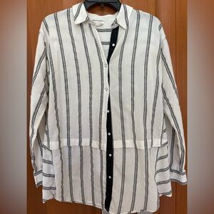Free People We The Free White and Black Stripe Button-Down Oxford Shirt Top